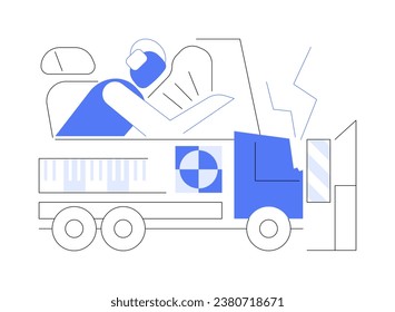 Truck crash test abstract concept vector illustration. Crash test for truck using mannequin at factory, car manufacturing process, automotive industry, collision accident abstract metaphor.