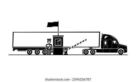 Truck crossing border, black isolated silhouette