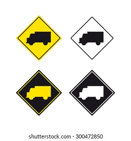 Truck crossing traffic sign vector set