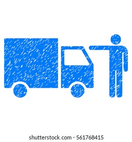 Truck Customer grainy textured icon for overlay watermark stamps. Flat symbol with dirty texture. Dotted vector blue ink rubber seal stamp with grunge design on a white background.