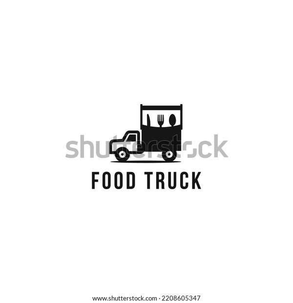 Truck with cutlery, food truck minimal icon logo\
vector template