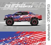 Truck decal, cargo van, speed offroad and car wrap vector. Graphic abstract american flag grunge stripe designs for wrap branding vehicle.
