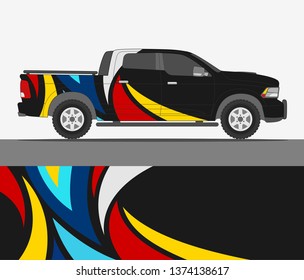 Truck decal design vector. abstract racing graphic stripe background kit for vehicle vinyl wrap, race car sticker, and rally livery