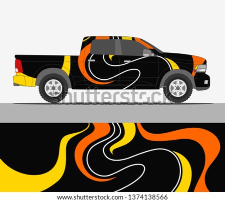 Truck decal design vector. abstract racing graphic stripe background kit for vehicle vinyl wrap, race car sticker, and rally livery
