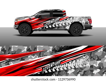 Truck decal designs, cargo van and car wrap vector. Graphic abstract stripe designs for branding, offroad race, adventure and livery car