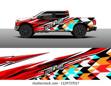 Truck decal designs, cargo van and car wrap vector. Graphic abstract stripe designs for branding, offroad race, adventure and livery car