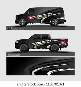 Truck decal designs, cargo van and car wrap vector. Graphic of abstract stripe designs for branding, 