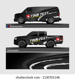 Truck decal designs, cargo van and car wrap vector. Graphic of abstract stripe designs for branding, 