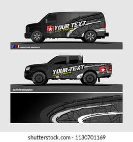 Truck decal designs, cargo van and car wrap vector. Graphic of abstract stripe designs for branding, 