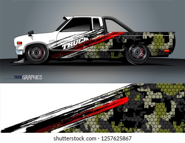 Truck decal sticker wrap design vector. Graphic abstract stripe racing background kit designs for vehicle, race car, rally, adventure and livery 