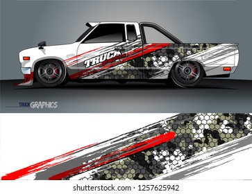 Truck decal sticker wrap design vector. Graphic abstract stripe racing background kit designs for vehicle, race car, rally, adventure and livery 