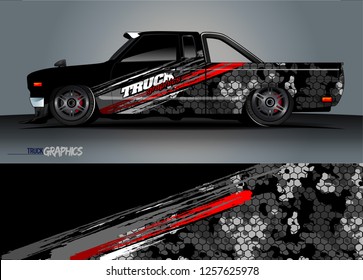 Truck decal sticker wrap design vector. Graphic abstract stripe racing background kit designs for vehicle, race car, rally, adventure and livery 