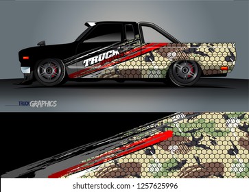 Truck decal sticker wrap design vector. Graphic abstract stripe racing background kit designs for vehicle, race car, rally, adventure and livery 