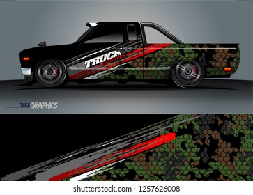 Truck decal sticker wrap design vector. Graphic abstract stripe racing background kit designs for vehicle, race car, rally, adventure and livery 