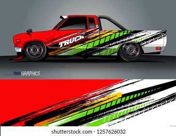 Truck decal sticker wrap design vector. Graphic abstract stripe racing background kit designs for vehicle, race car, rally, adventure and livery 