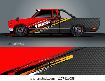 Truck decal sticker wrap design vector. Graphic abstract stripe racing background kit designs for vehicle, race car, rally, adventure and livery 