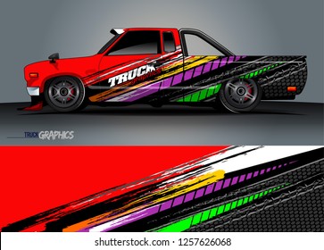 Truck decal sticker wrap design vector. Graphic abstract stripe racing background kit designs for vehicle, race car, rally, adventure and livery 