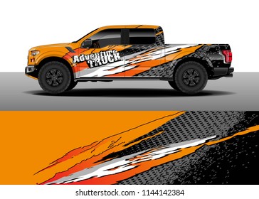 Truck decal wrap design, car and cargo van wrap vector. Graphic abstract stripe background designs for vehicle, race, advertisement, adventure and livery car.