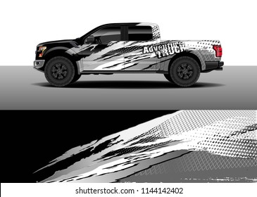 Truck decal wrap design, car and cargo van wrap vector. Graphic abstract stripe background designs for vehicle, race, advertisement, adventure and livery car.