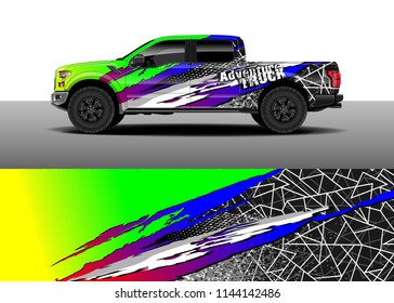 Truck decal wrap design, car and cargo van wrap vector. Graphic abstract stripe background designs for vehicle, race, advertisement, adventure and livery car.