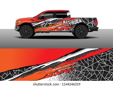 Truck decal wrap design, car and cargo van wrap vector. Graphic abstract stripe designs for vehicle, race, advertisement, adventure and livery car.