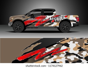 Truck decal wrap design vector. Graphic abstract stripe racing background kit designs for wrap vehicle, race car, rally, adventure and livery