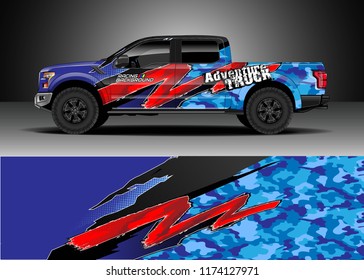 Truck decal wrap design vector. Graphic abstract stripe racing background kit designs for wrap vehicle, race car, rally, adventure and livery