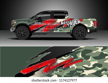 Truck decal wrap design vector. Graphic abstract stripe racing background kit designs for wrap vehicle, race car, rally, adventure and livery