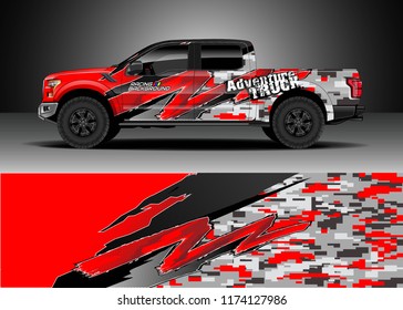 Truck decal wrap design vector. Graphic abstract stripe racing background kit designs for wrap vehicle, race car, rally, adventure and livery