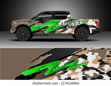 Truck decal wrap design vector. Graphic abstract stripe racing background kit designs for wrap vehicle, race car, rally, adventure and livery
