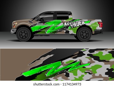 Truck decal wrap design vector. Graphic abstract stripe racing background kit designs for wrap vehicle, race car, rally, adventure and livery