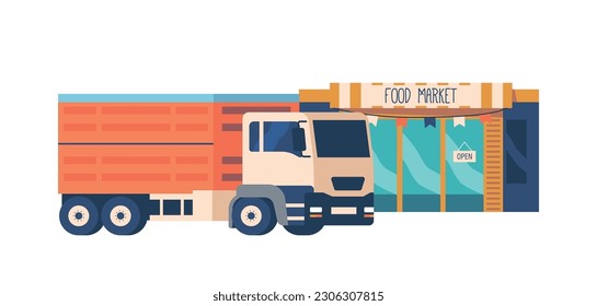 Truck Delivers Crops For Food Market Building, Ensuring Timely And Efficient Transportation Of Fresh Produce To Consumer