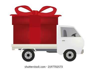 Truck delivers gift. vector illustration