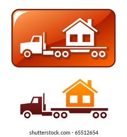 Truck delivers the house. Vector icon