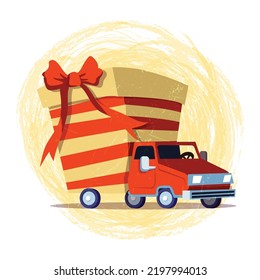 truck delivery advertising present box icon grunge decor.