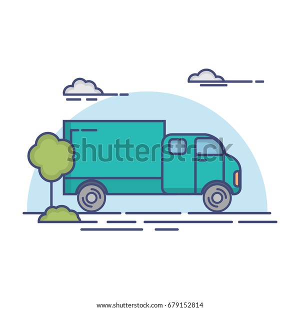 Truck delivery. Cargo transportation car vehicle.\
flat line art vector.