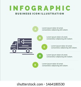 Truck, Delivery, Goods, Vehicle Infographics Presentation Template. 5 Steps Presentation. Vector Icon Template background