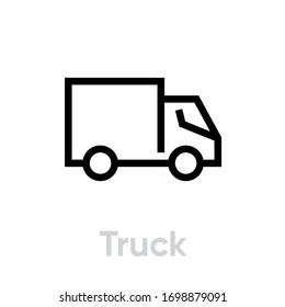 Truck Delivery icon. Editable line vector. Lorry sign simple element. Single pictogram.