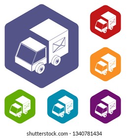 Truck delivery icons vector colorful hexahedron set collection isolated on white
