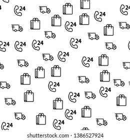 Truck Delivery Logistic for Store Seamless Pattern. Retail Online Shop 24 Delivery. Commerce Sale Outline Digital Background. Ecommerce Wallpaper Concept. Express Phone Call Vector Illustration