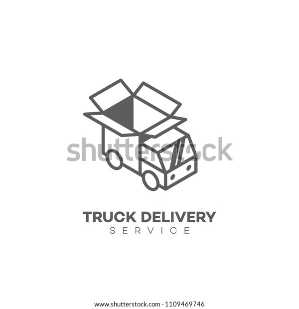 Truck delivery logo design template in\
linear style. Vector\
illustration.