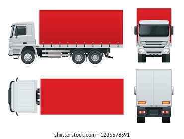 Truck delivery, lorry mock-up isolated template on white background. Side, front, back, top view.