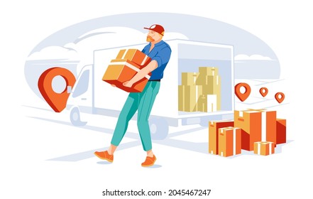 626 Cartoon unloading boxes from truck Images, Stock Photos & Vectors ...