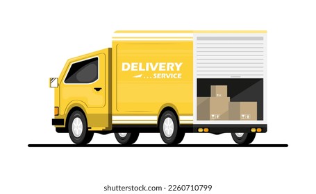 Truck delivery on isolated background, Digital marketing illustration.