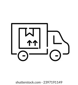 Truck delivery service. Fragile parcel box. Pixel perfect, editable stroke
