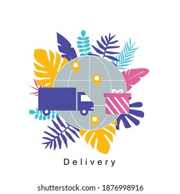 
Truck delivery service, home delivery, courier service, transportation, cargo shipment flat vector illustration design. Package delivery design for web banners and apps