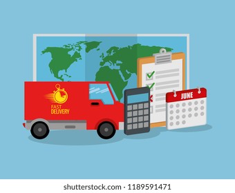 truck with delivery service icons