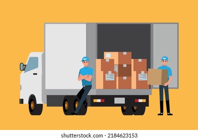 Truck Delivery Service Man Vector Cartoon Stock Vector (Royalty Free ...