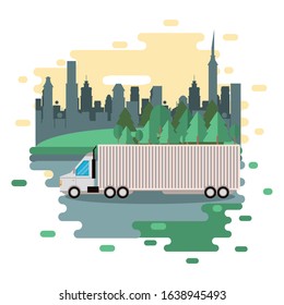 truck delivery service on the city scene vector illustration design
