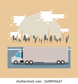 truck delivery service on the city scene vector illustration design